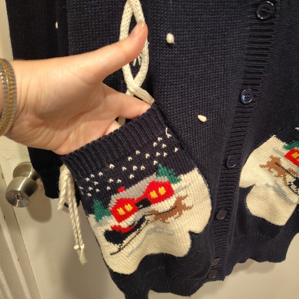 Susan Bristol Vintage 1992 Christmas Holiday Mittens Cardigan Sweater Sz L Party - Picture 5 of 9